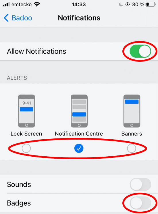 Notifications settings